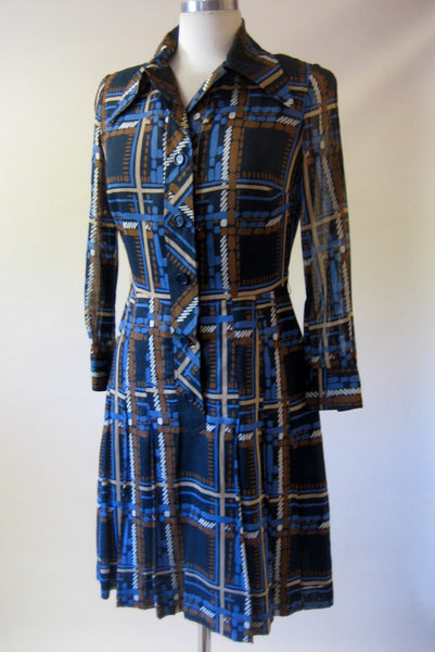 1970s Akris Blue Check Dress