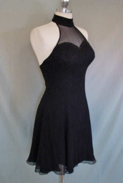 1990s Black Beaded Cocktail Dress