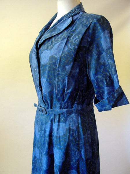 1950s Blue Roses Dress
