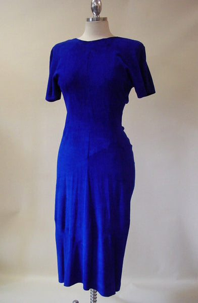 1980s Electric Blue Suede Dress