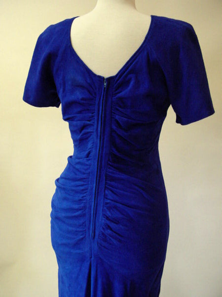 1980s Electric Blue Suede Dress