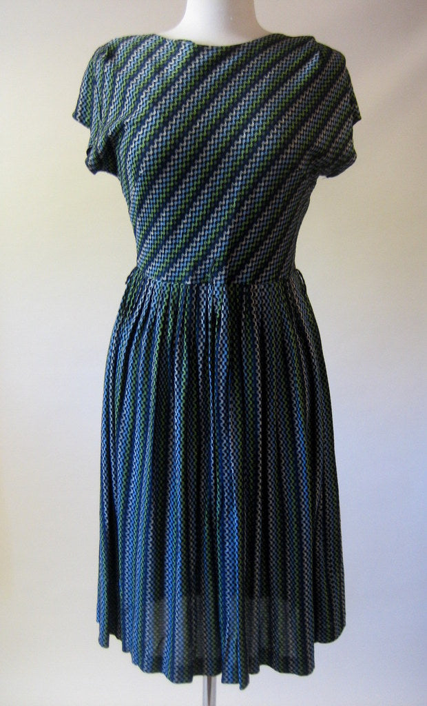 Vintage 1950s Blue Zig Zag Dress – Trunk Show Vintage