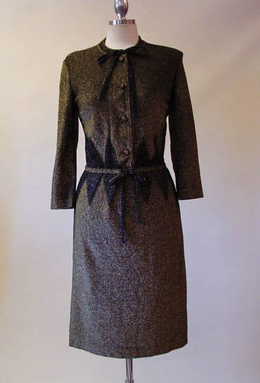 1960s Bronze Knit Harlequin Dress