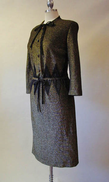 1960s Bronze Knit Harlequin Dress