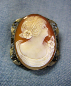1920s Edwardian Cameo 14k White Gold Brooch