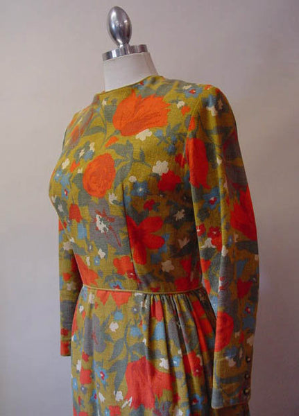 1960s Mustard Floral Dress