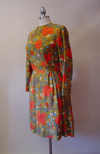 1960s Mustard Floral Dress