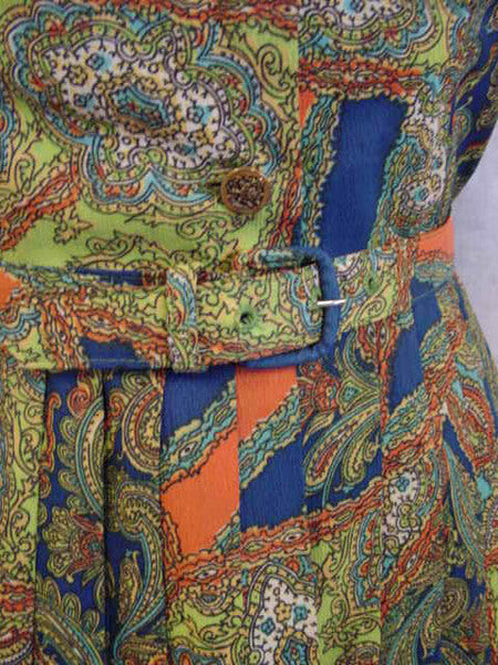 1960s Bold Paisley Pleated Dress