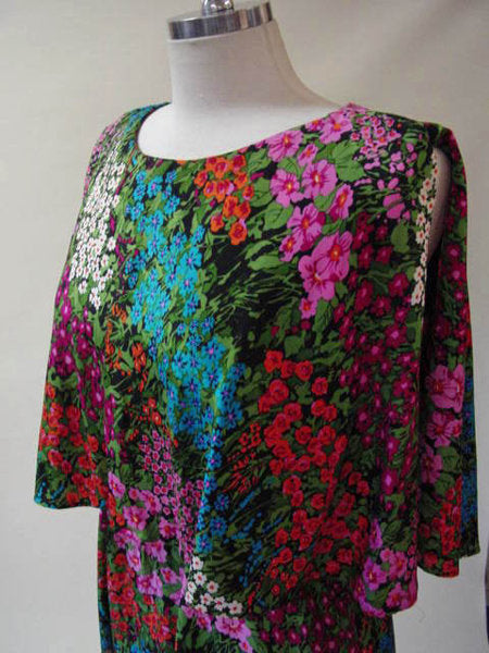 1970s Silk Floral Flutter Dress