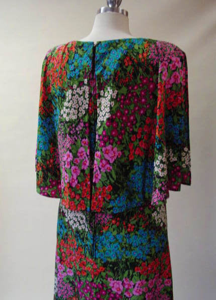 1970s Silk Floral Flutter Dress