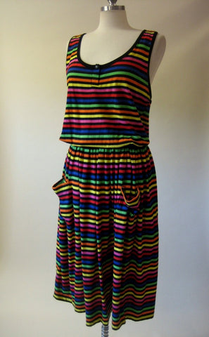 1980s Rainbow Stripe Jumper Dress