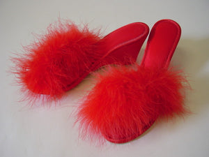 1960s Red Maribou Slippers