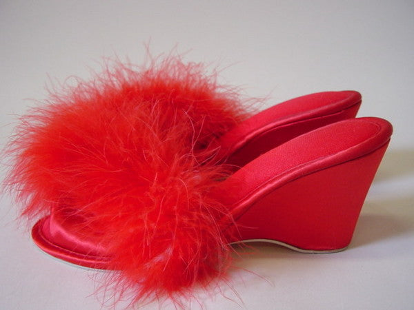 1960s Red Maribou Slippers