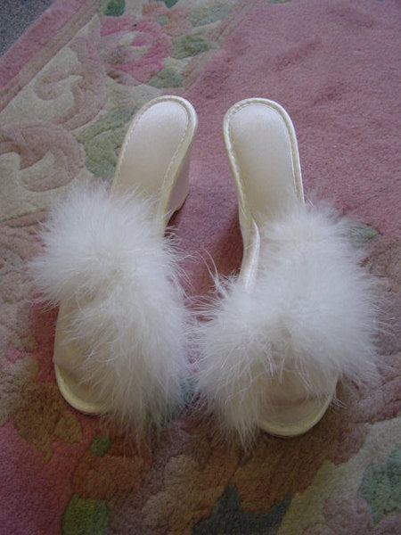 1960s White Maribou Slippers
