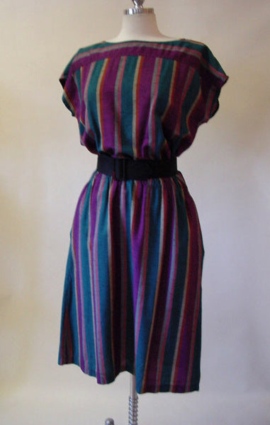 1970s Purple Stripe Tunic Dress