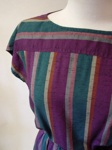 1970s Purple Stripe Tunic Dress