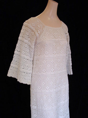 1970s White Crochet Maxi Dress