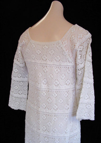 1970s White Crochet Maxi Dress